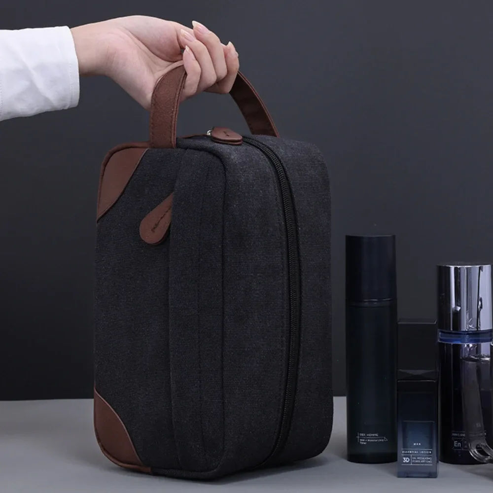 toile de cuir de grande capacité pour hommes et femmes, lavage, rasage, rangement de toilette, maquillage étanche, organisateur de voyage, sac à cosmétiques rétro 2025