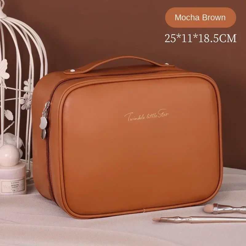 sac de maquillage portable pour femmes, trousse de beauté de voyage avec compartiment pour pinceaux, grande capacité, sac de rangement imperméable pour soins de la peau