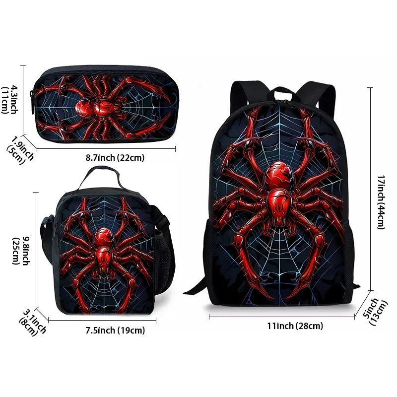 Sac Dos Polyester Arachnide Rouge Fond Noir Bandoulière Arquée Imperméable Trousse Toilette Sac Lunch Enfants Voyage