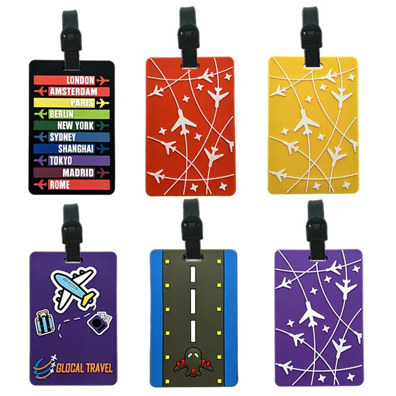 nouvelle étiquette de bagage en pvc en forme d'avion, porte-nom et d'identification, accessoires de voyage