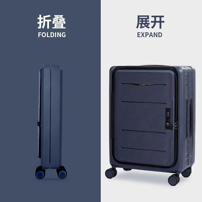 valise pliable avec ouverture avant, bagage à main de 20 pouces, valise de voyage de grande capacité de 24/26 pouces, boîtier de chariot à ouverture latérale