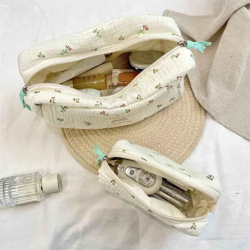 sacs de rangement de rouge à lèvres de grande capacité bleu fleur, trousse de maquillage de banlieue, trousse de toilette de voyage, trousse à cosmétiques pratique pour femmes