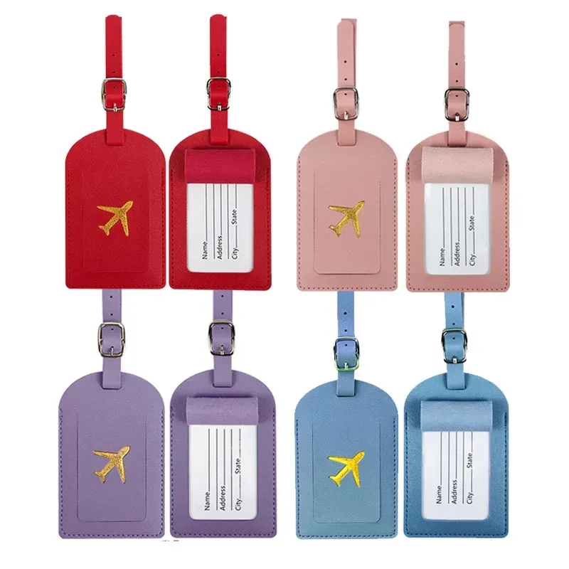 étiquette de bagage en cuir pu pour hommes et femmes, étiquette d'adresse de valise, sac d'embarquement, nom, identification, porte-adresse, accessoire de voyage
