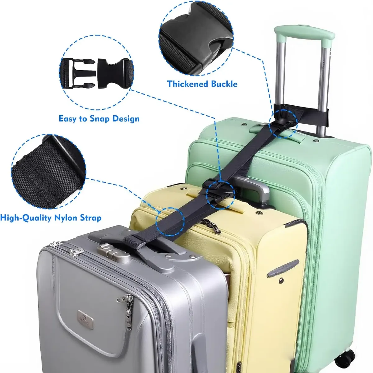 ceinture bagages polyester nylon noire fixation voyage sangles boucles sécurité transport valises sac main plein air