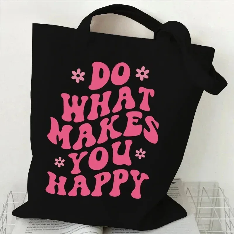 sac fourre-tout en toile à motif floral, sac de shopping réutilisable avec citation inspirante imprimée, sac à main écologique pour étudiantes, sac à bandoulière pour femmes