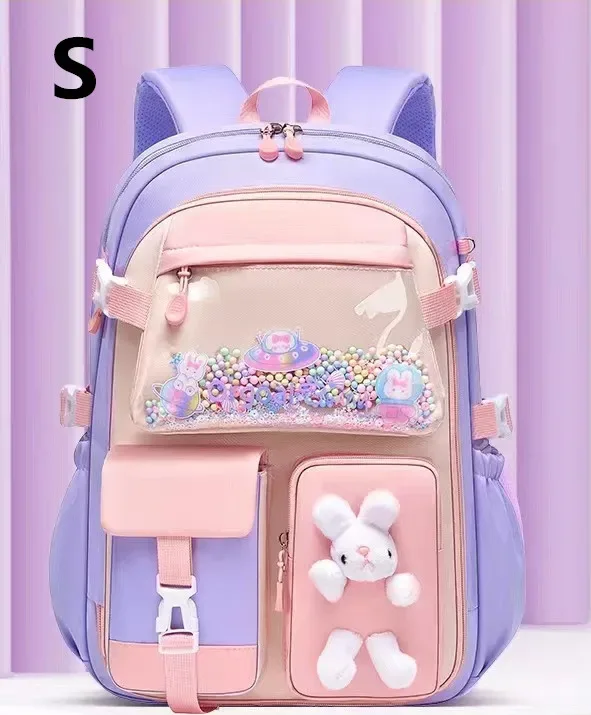 sac à dos lapin mignon pour adolescentes, cartable de dessin animé pour filles du primaire, sac à dos de voyage de 2 tailles pour les classes 1 à 9