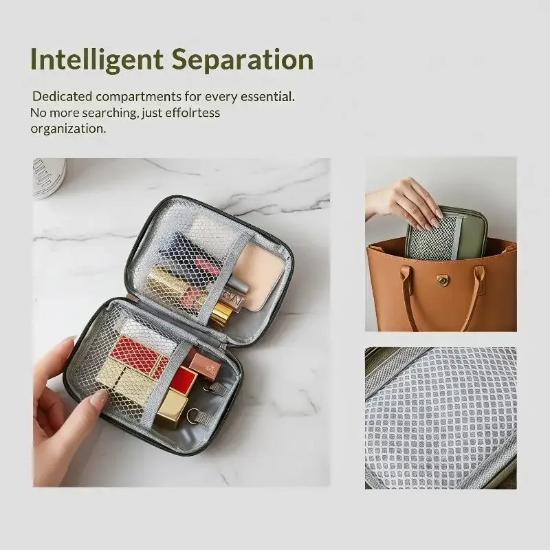 pochette organiseur cosmétique transparente, sac portable transparent pour rouge à lèvres et écouteurs bluetooth, utilisation quotidienne en extérieur