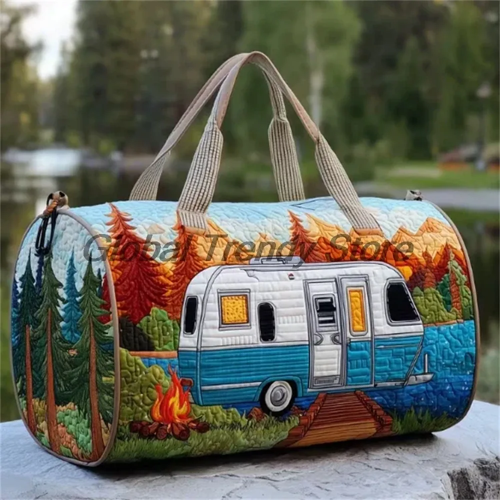 sac de voyage matelassé pour homme, motif floral et bus de la paix, sac fourre-tout décontracté pour femme, sac de week-end