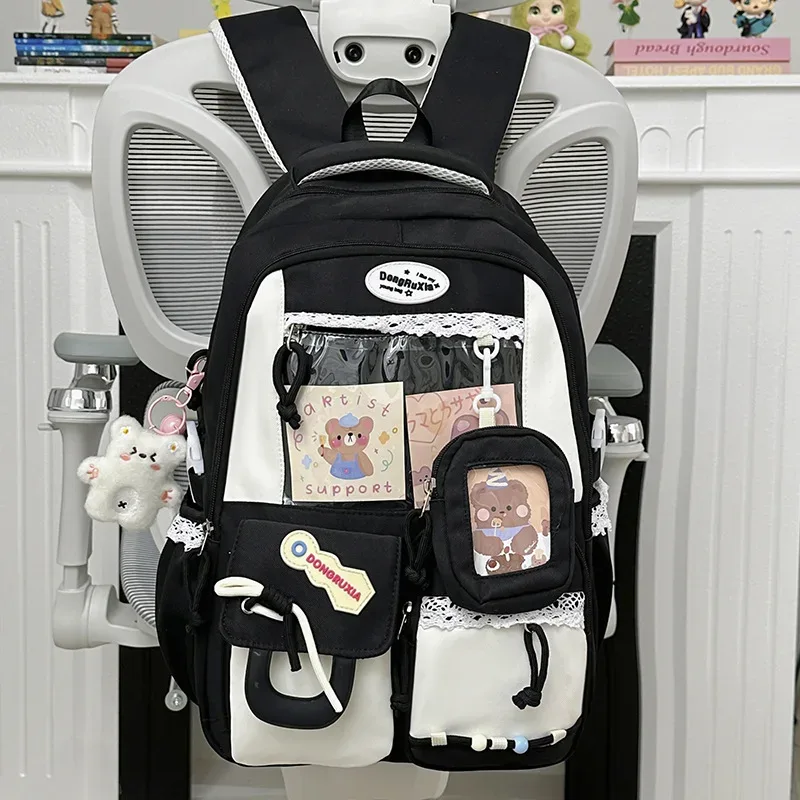 sac à dos transparent style scolaire mignon, grande capacité, décontracté, à double bandoulière pour les élèves du collège et du lycée