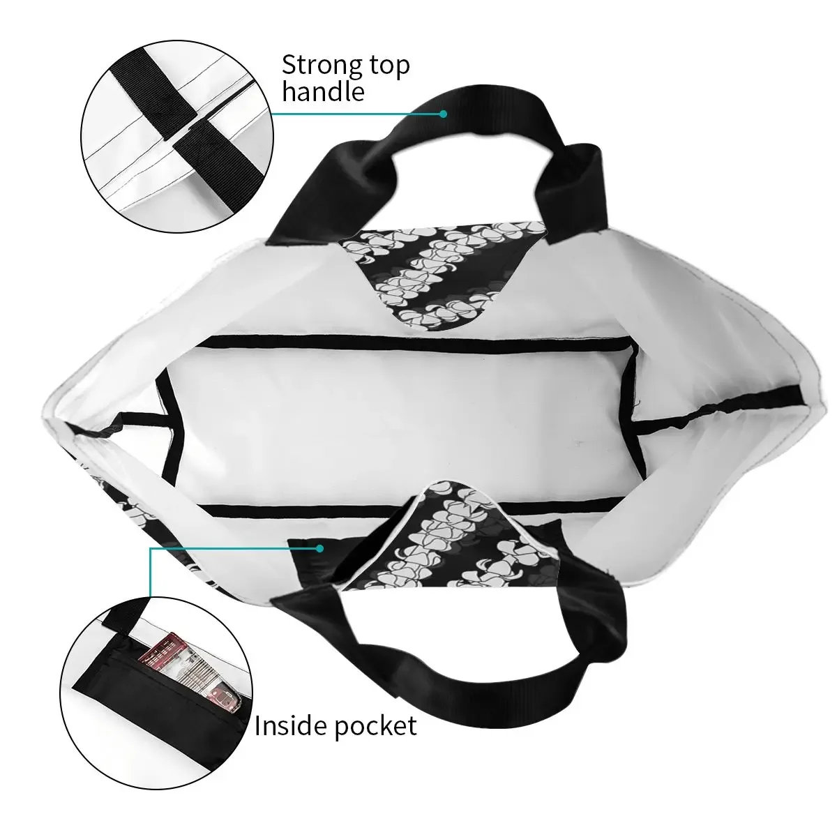 puakenikeni simple leis sur turquoise shopping sac fourre-tout toile grande capacité sacs à bandoulière shopper épicerie sac à main pour les femmes