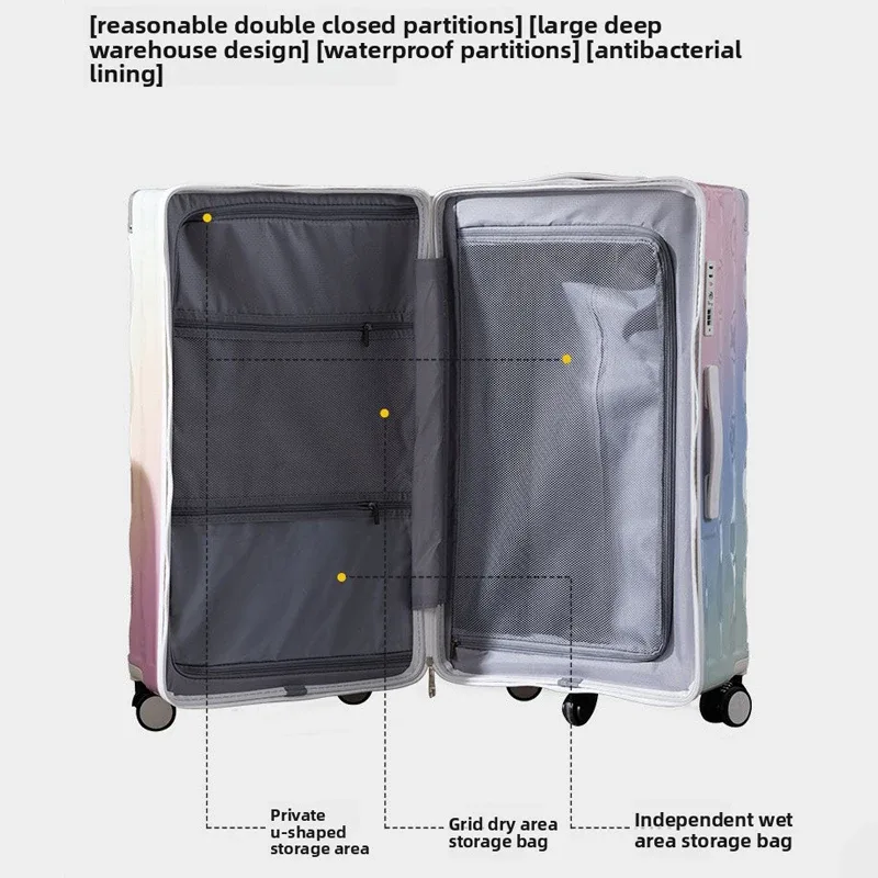 valise de voyage grande taille 24/26/28/30 pouces, valise à fermeture éclair en pc avec porte-gobelet usb, valise à roulettes avec roulettes