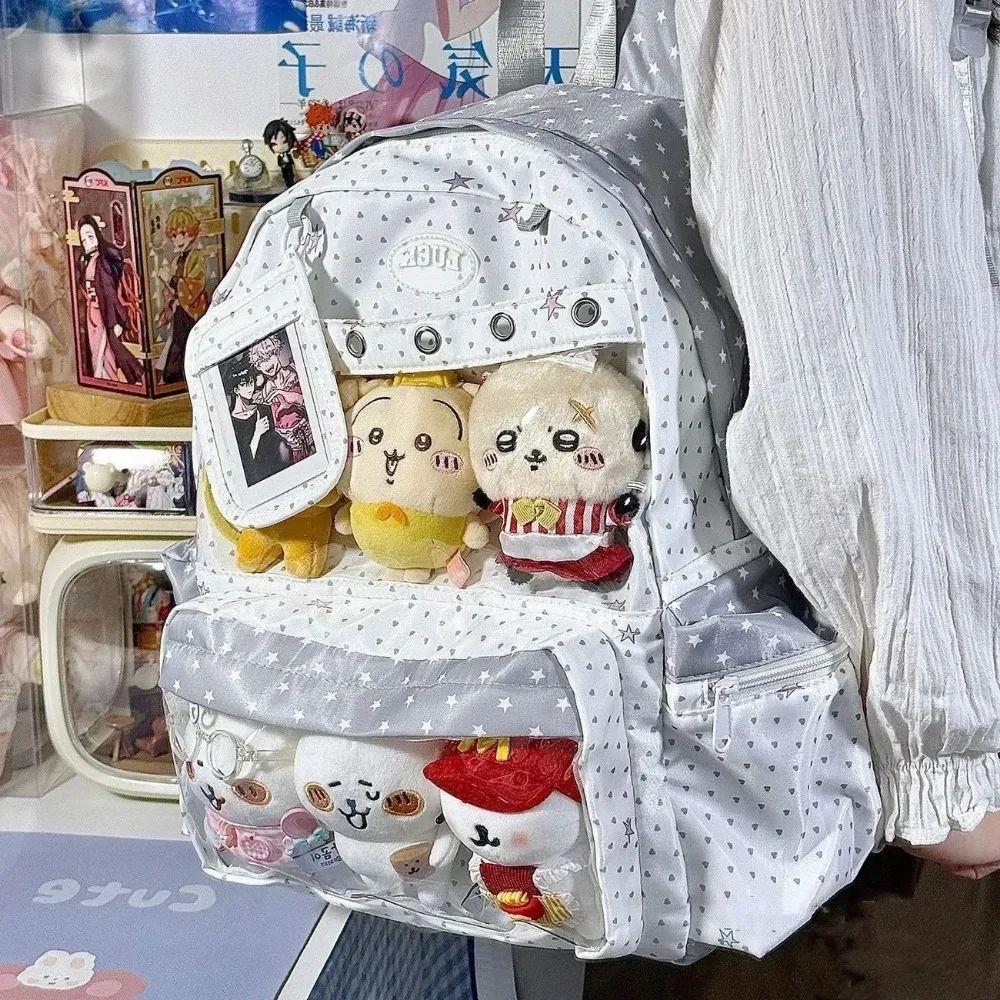 sac à dos polyvalent grande capacité harajuku y2k à pois mignon pour usage quotidien, style ulzzang ita bag, inspiré des expositions de bandes dessinées