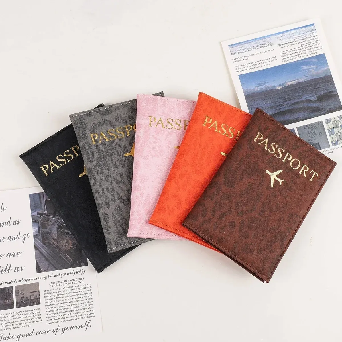 étui de couverture de porte-passeport de voyage imprimé léopard pour femmes, couverture de passeport de billet de carte en cuir pu, accessoires de protection