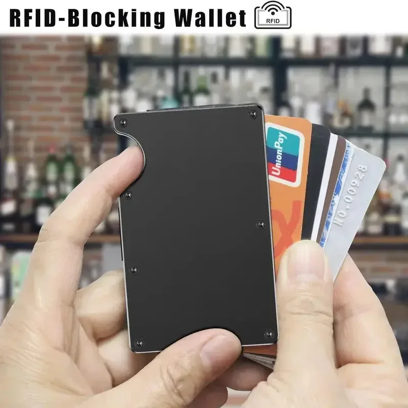 porte-cartes fin avec protection rfid, de haute qualité, pour hommes et femmes, portefeuille en aluminium, pochette arrière élastique, étui pour cartes d'identité et de crédit, sac de voyage unisexe