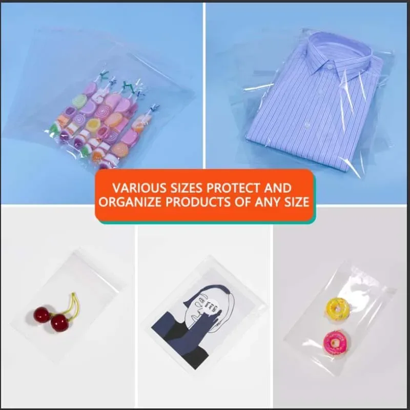100 sacs de stockage transparents en opp en vrac – emballages en polyéthylène avec découpe droite, organisateurs pour l'expédition et l'affichage en magasin tmz