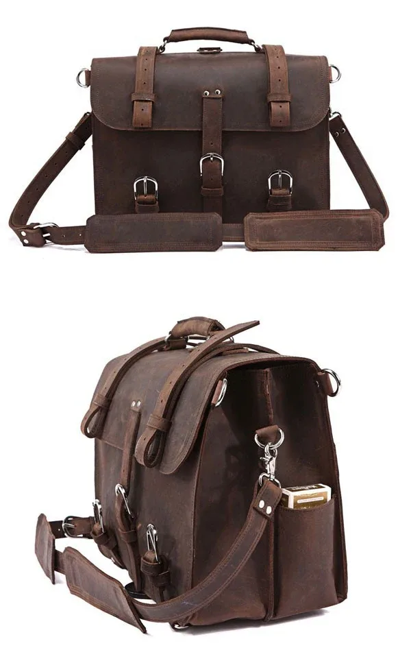 porte-documents en cuir véritable crazy horse vintage pour homme, sac d'affaires, grand porte-documents en cuir, sac à bandoulière pour ordinateur portable 17 pouces, sac de bureau