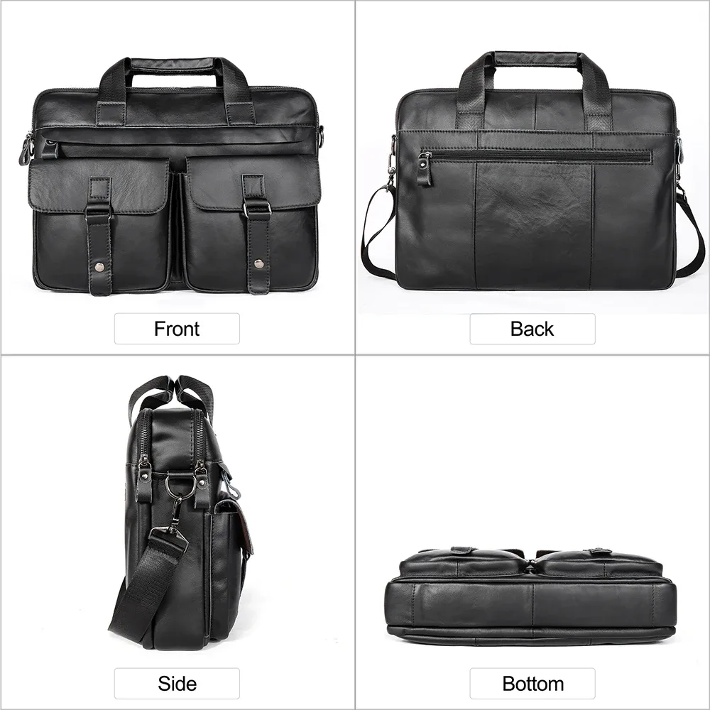sacoche porte-documents cuir vache polyester noir poignée souple fermeture éclair design décontracté voyage business documents transport