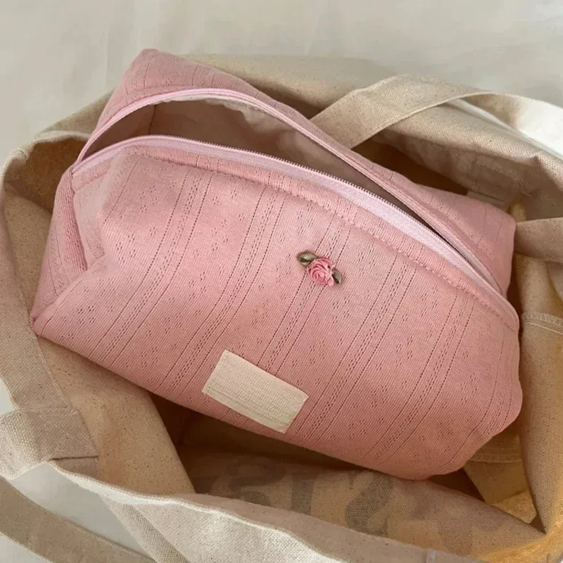 ins – trousse de maquillage à la mode, 1 pièce, élégante, simple, douce, florale, rouge à lèvres, portable, grande capacité, sac de rangement pour câbles d'écouteurs