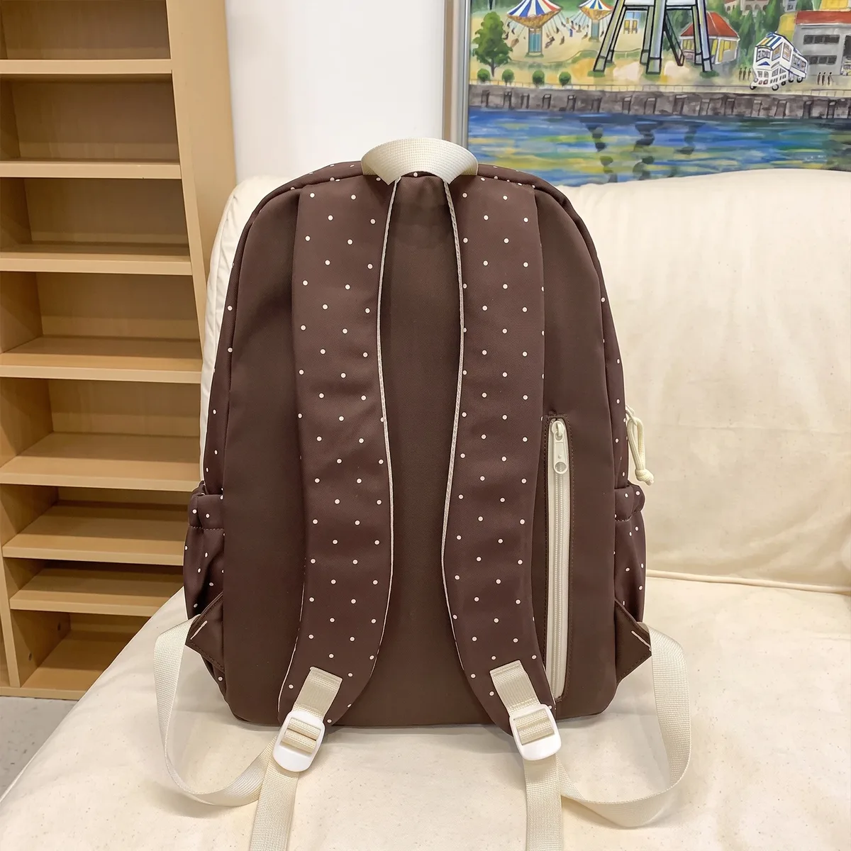 sac mignon et kawaii pour filles, sac à dos esthétique à pois et nœud, léger, multi-compartiments, bretelles respirantes