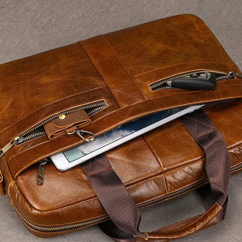 luufan-sac à main d'affaires en cuir véritable pour homme, sac pour ordinateur portable 15 ", étui à bombes pour homme, sac pour document a4, message lancé, sac d'ordinateur, fourre-tout de travail
