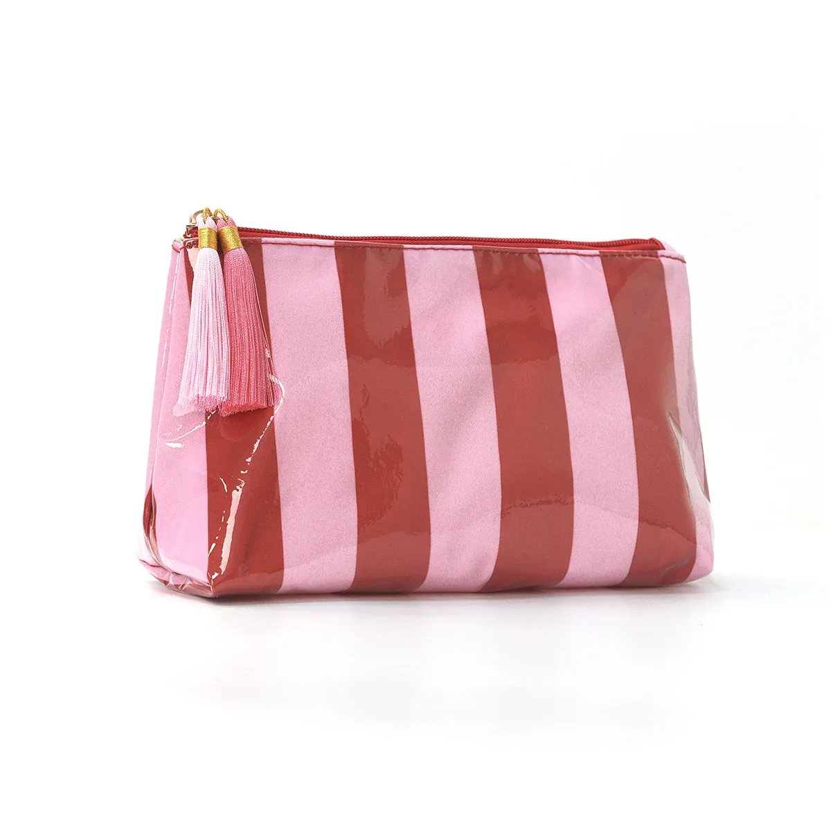 trousse de maquillage rayée en pvc avec franges et fermeture éclair, trousse de toilette de voyage imperméable, étui pour pinceaux de maquillage, pochette косметичка