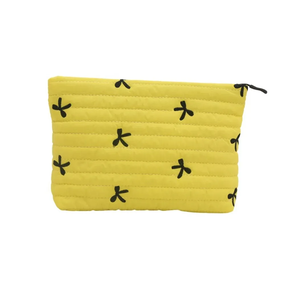 sac à cosmétiques brodé avec nœud, sac de toilette multifonctionnel de grande capacité avec fermeture éclair, sac de rangement pour serviettes hygiéniques en polyester pour femmes