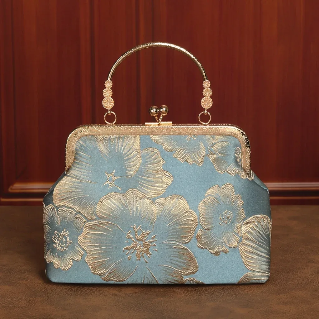 sac bandoulière en polyester, sac de soirée mi-souple, sac fourre-tout perlé, sac à main léger brodé de fleurs pour le voyage et les tenues cheongsam