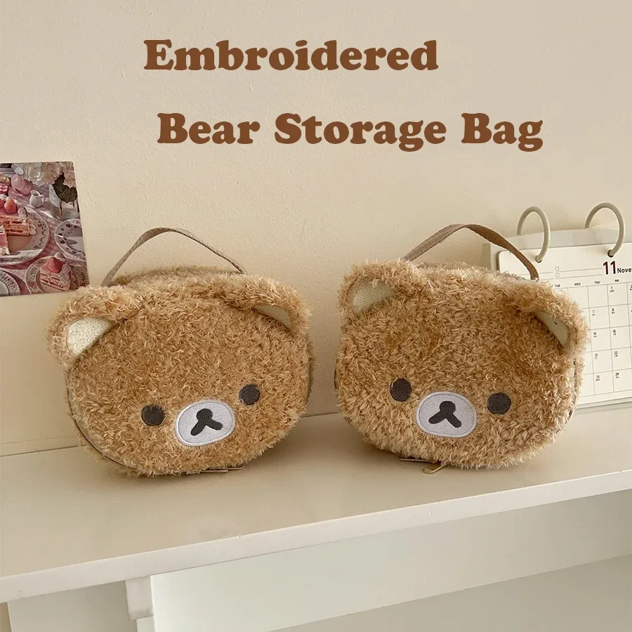 offre spéciale : trousse de maquillage en peluche ours anime relaxant – pochette organisateur de bijoux pour femme et fille, sac de rangement maquillage