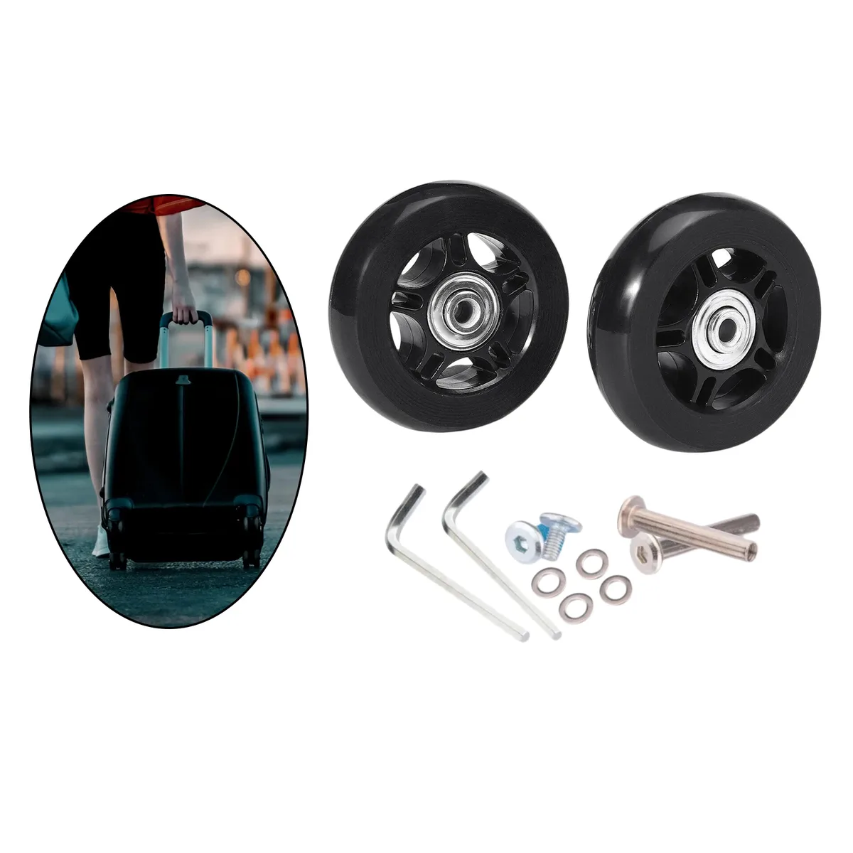 roues remplacement valise caoutchouc métal silencieuses durables kit outils vis écrous noir montage facile accessoire voyage