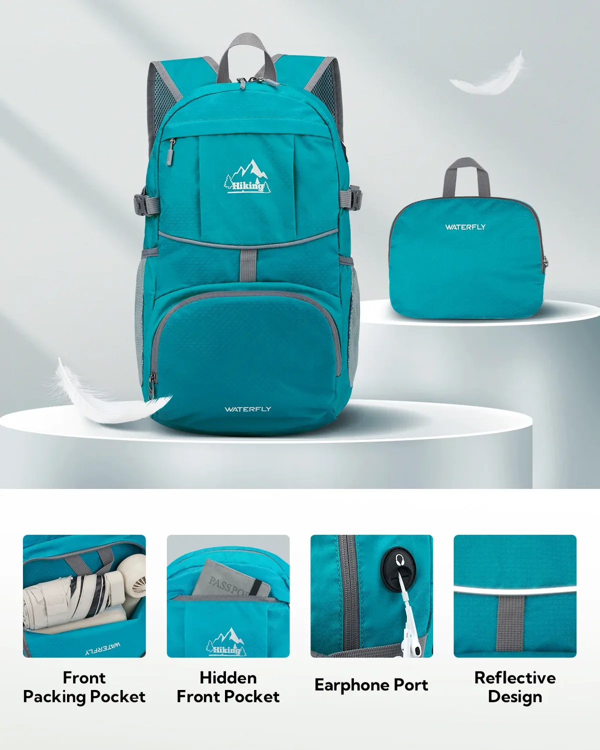 waterfly sac à dos pliable pour randonnée : 25 l, ultra léger, pliable, imperméable, pour voyage en plein air, pour femme et homme