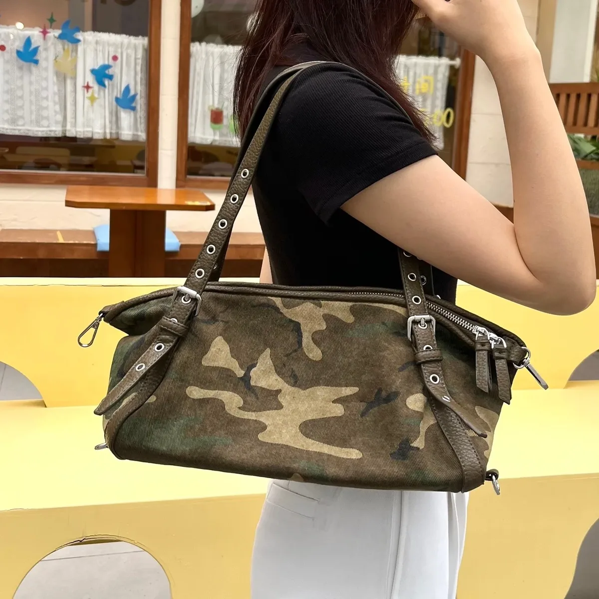 sac à main camouflage de marque pour femme, grande capacité, en toile, sac à bandoulière pour le quotidien, sac de voyage pour femme, sac de bras