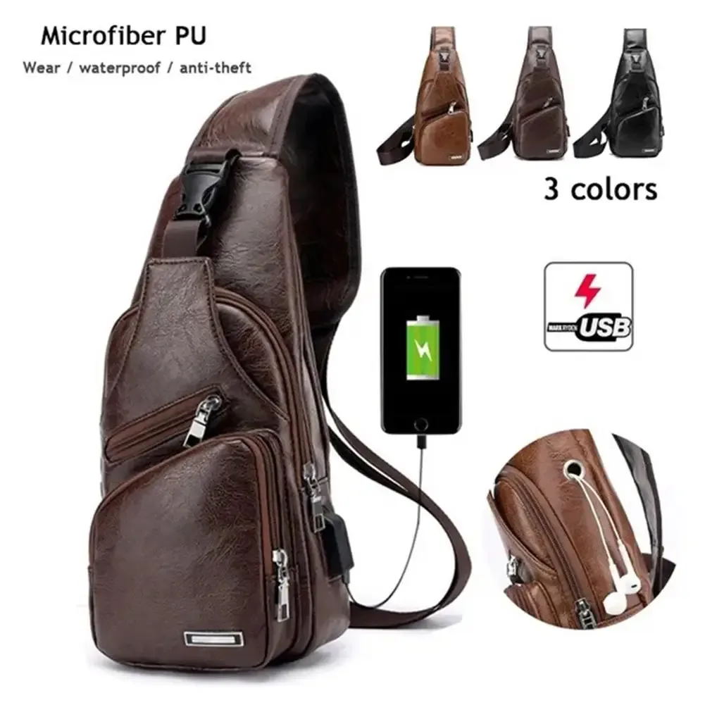 sac de poitrine de chargement usb pour hommes, sac à bandoulière de voyage, sac de messager masculin, sac de poitrine en cuir, sac à bandoulière de randonnée, p7i1