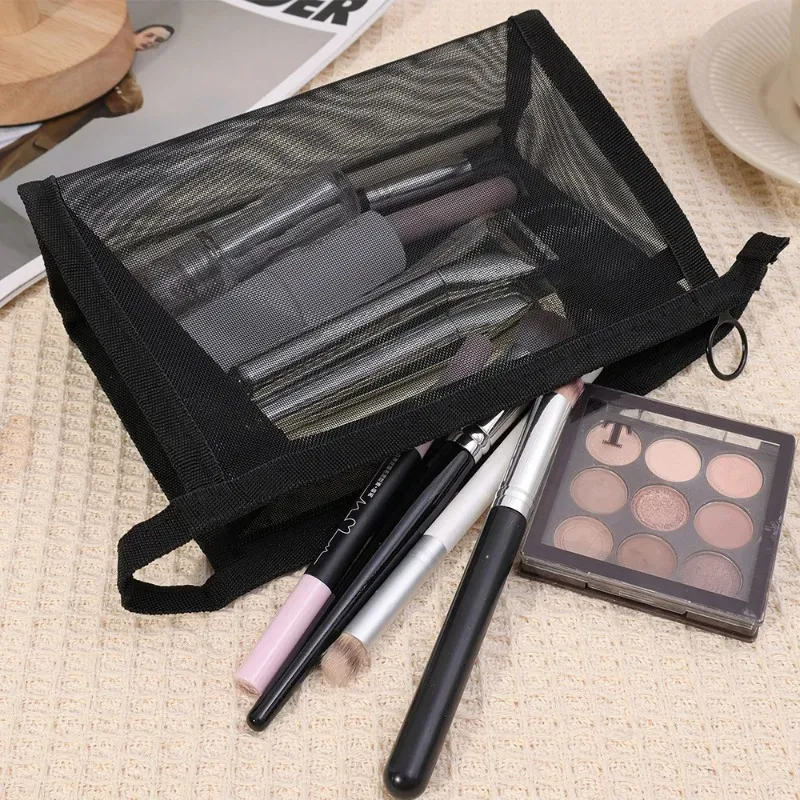 nouveaux sacs à cosmétiques transparents en maille, petit grand sac de maquillage noir clair, organisateur de toilette de voyage portable, pochette de rangement de rouge à lèvres