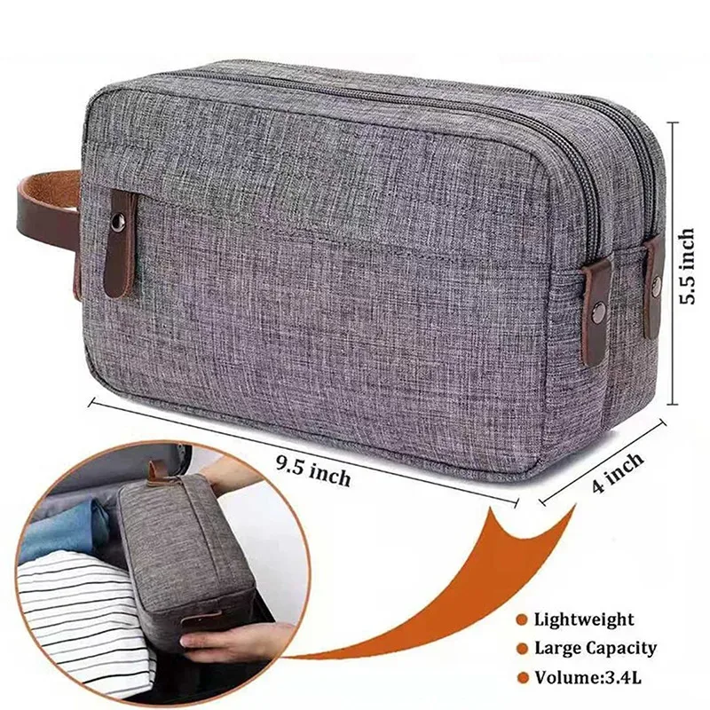 sac à cosmétiques en toile décontracté avec poignée en cuir, sac de voyage pour hommes, lavage, rasage, femmes, rangement de toilette, sac de rangement étanche