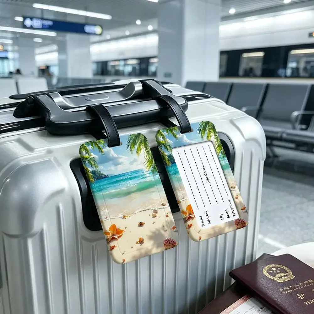étiquette de bagage en pvc avec carte d'informations, motif mer, océan, bateau, art mural, étiquette anti-perte pour valise, sac à dos, accessoire de voyage