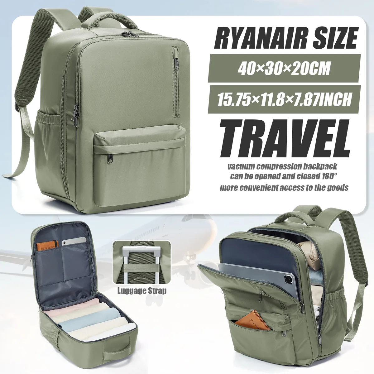 wizzair ryanair 40x30x20 sac de cabine bagages à main sac à dos hommes femmes 15.6 pouces sacs pour ordinateur portable, sac de rangement pour vêtements, sac à dos d'école