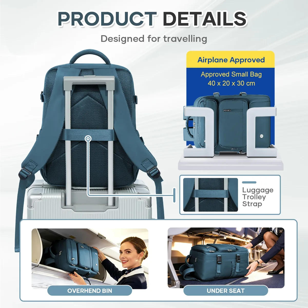 sac de cabine ryanair 40x30x20, sac à dos de voyage pour femmes et hommes, sac pour ordinateur portable, sac à dos pour bagages à main, sac de cabine pour avion, sac d'étudiant