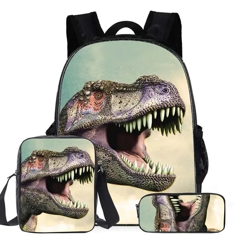 classique populaire dessin animé dinosaure 3d imprimé 3 pièces/ensemble élèves sacs d'école sac à dos pour ordinateur portable sac à dos sac à bandoulière incliné trousse à crayons