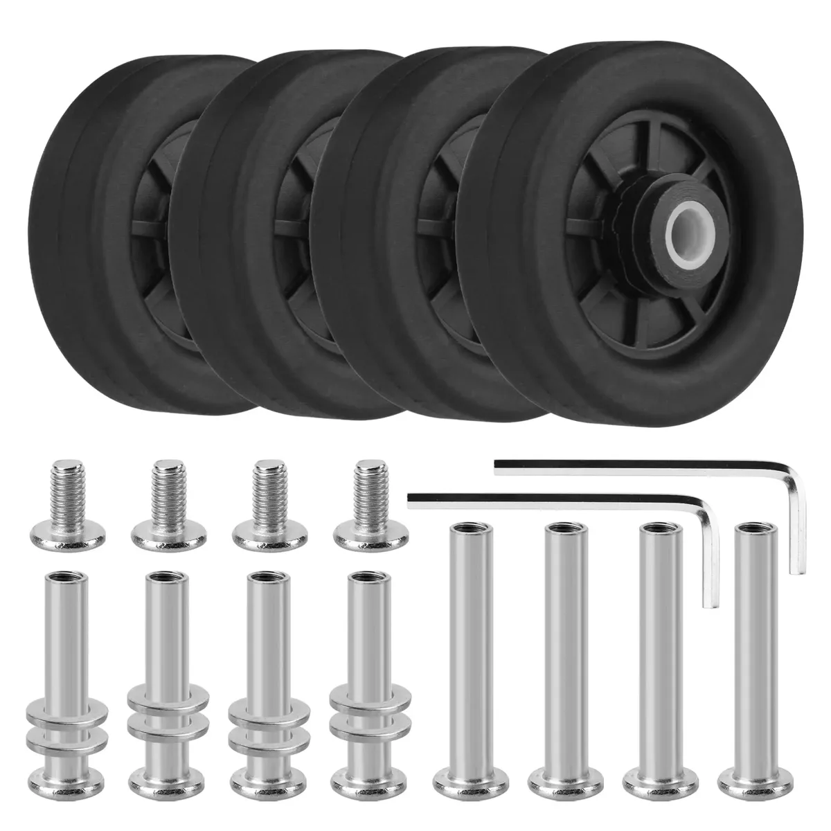 4 roues de remplacement noires pour valise, avec vis, silencieuses, pour chariot de voyage, axe de 5 cm