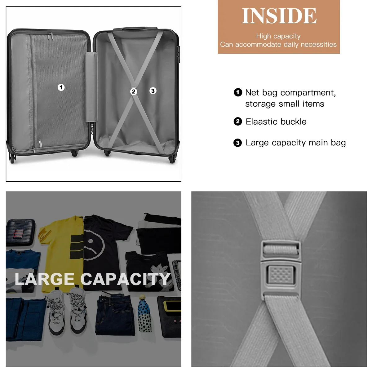 kono ensemble de 3 valises rigides avec serrure tsa et 4 roues multidirectionnelles | ensemble 19/24/28 pouces, valise à roulettes robuste pour voyages professionnels et loisirs