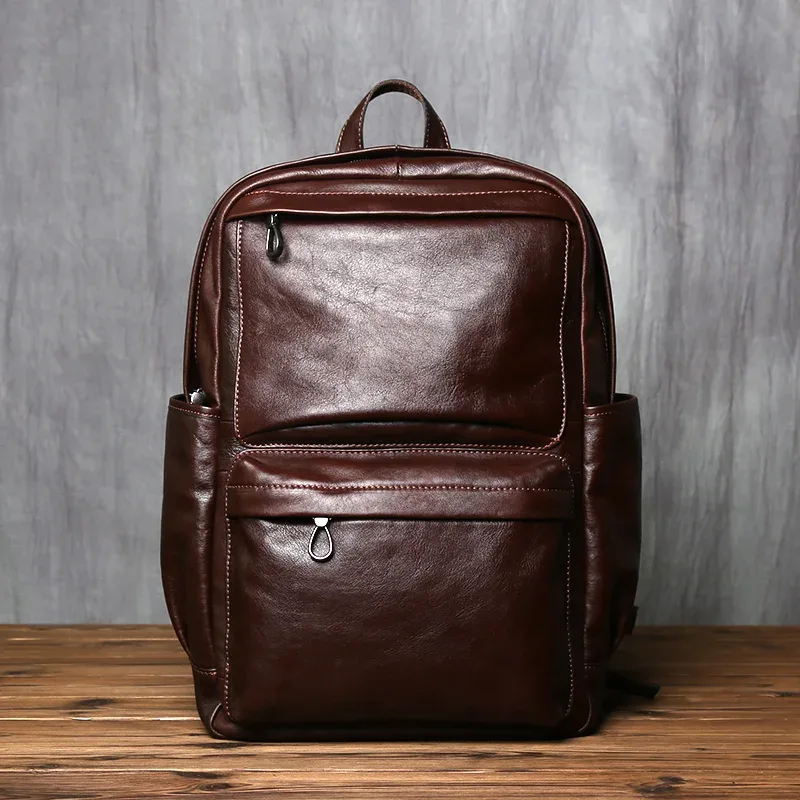 nzpj – sac à dos rétro en cuir véritable pour hommes, sacoche décontractée pour ordinateur avec couche supérieure en peau de vache, sac de voyage à la mode européenne et américaine