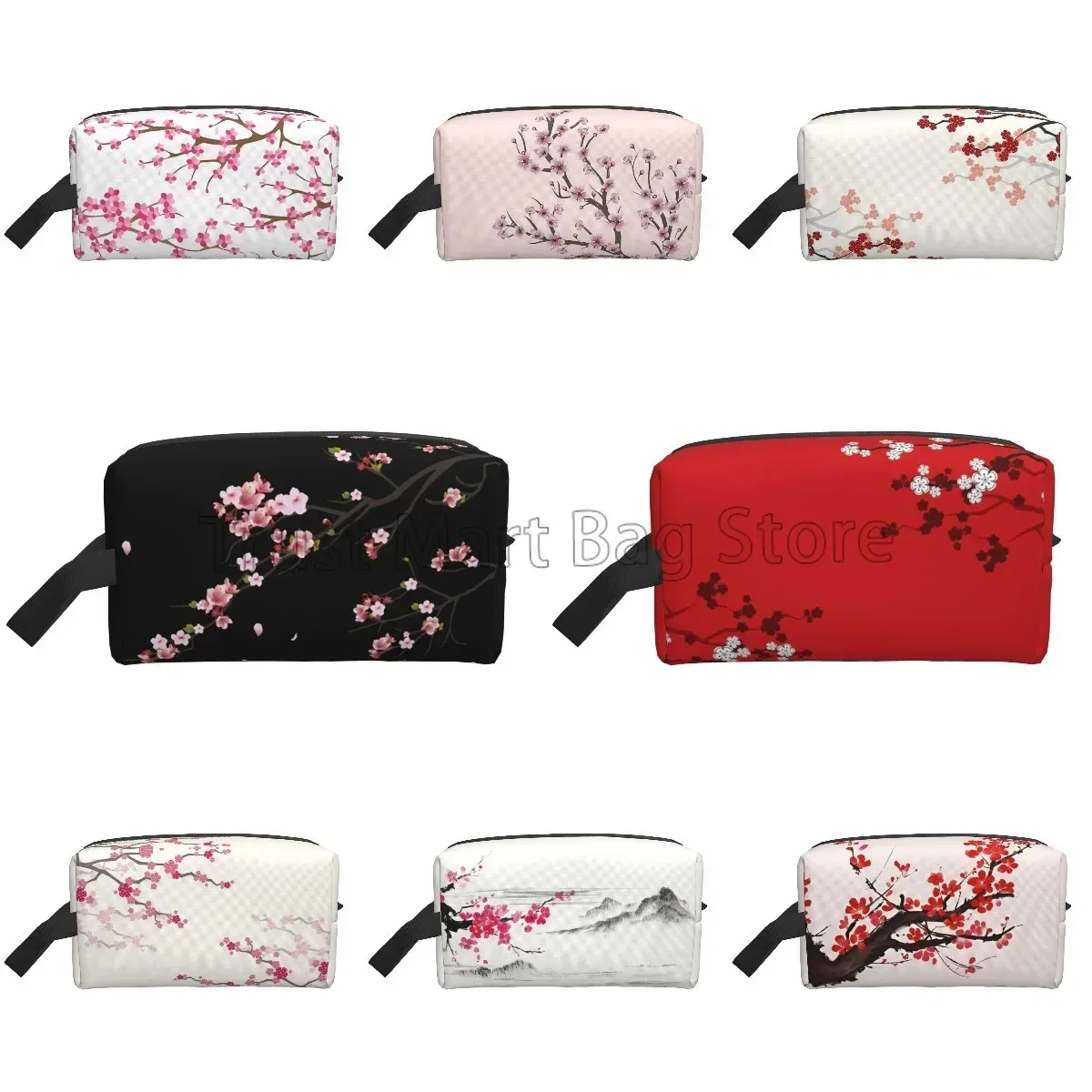 sacs à cosmétiques japonais sakura imprimés fleurs de cerisier pour femmes, pochette de toilette de voyage à fermeture éclair, grand sac de maquillage résistant à l'eau, cadeau