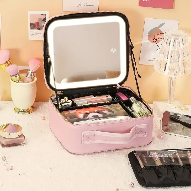 trousse de maquillage de voyage portable avec miroir, lumière led aste, étanche, non parfumée, batterie au lithium, 3 documents, 6262