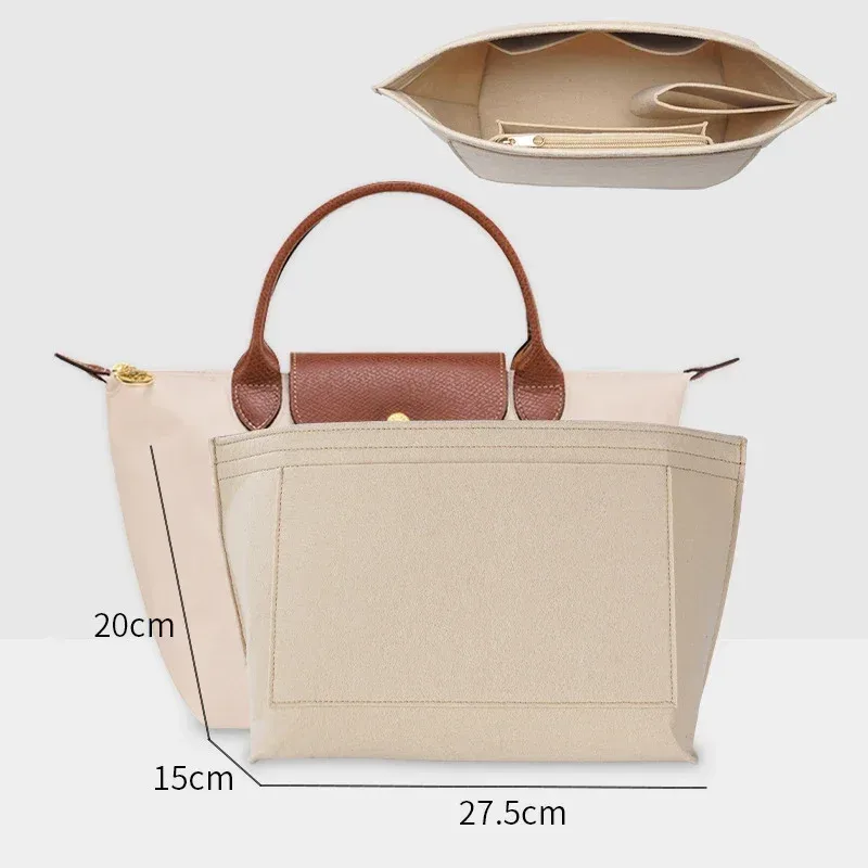 organisateur en feutre de qualité supérieure pour mini sac en nylon, ultra léger 30g, pochette intérieure, structeur de sac à main, doublure de maquillage avec fermeture éclair