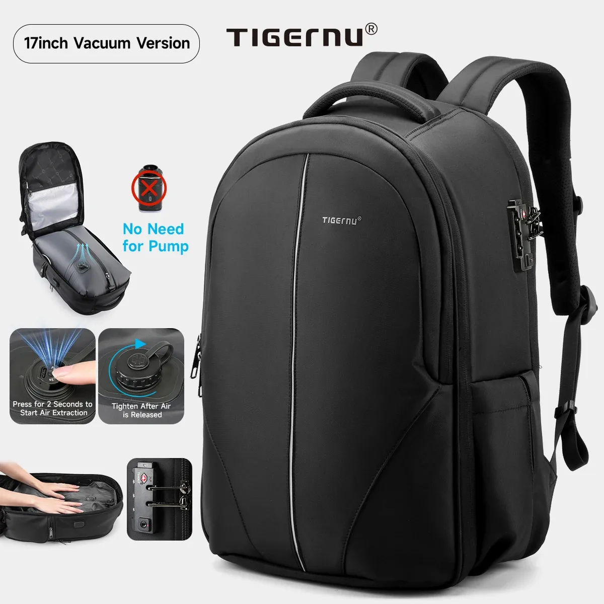 tigernu sacs à dos pour hommes sacs à dos à compression sous vide tsa sacs antivol 15.6 17 sac à dos pour ordinateur portable hommes sacs à dos de voyage cartable