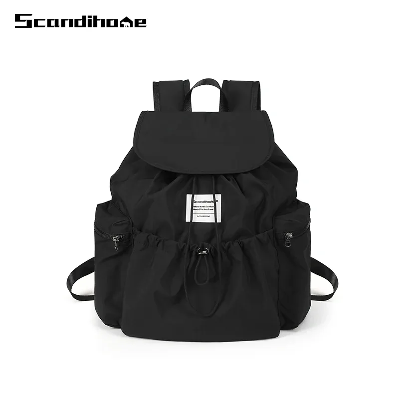 grand sac à dos imperméable en nylon avec cordon de serrage pour hommes et femmes, compartiment pour ordinateur portable, sac à dos d'école, sac de voyage décontracté