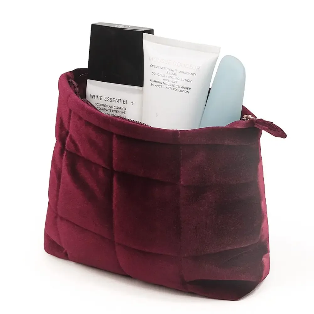 sac cosmétique matelassé en velours, sac de rangement solide, grande capacité, léger, fermeture éclair, trousse de toilette de voyage, document, mode