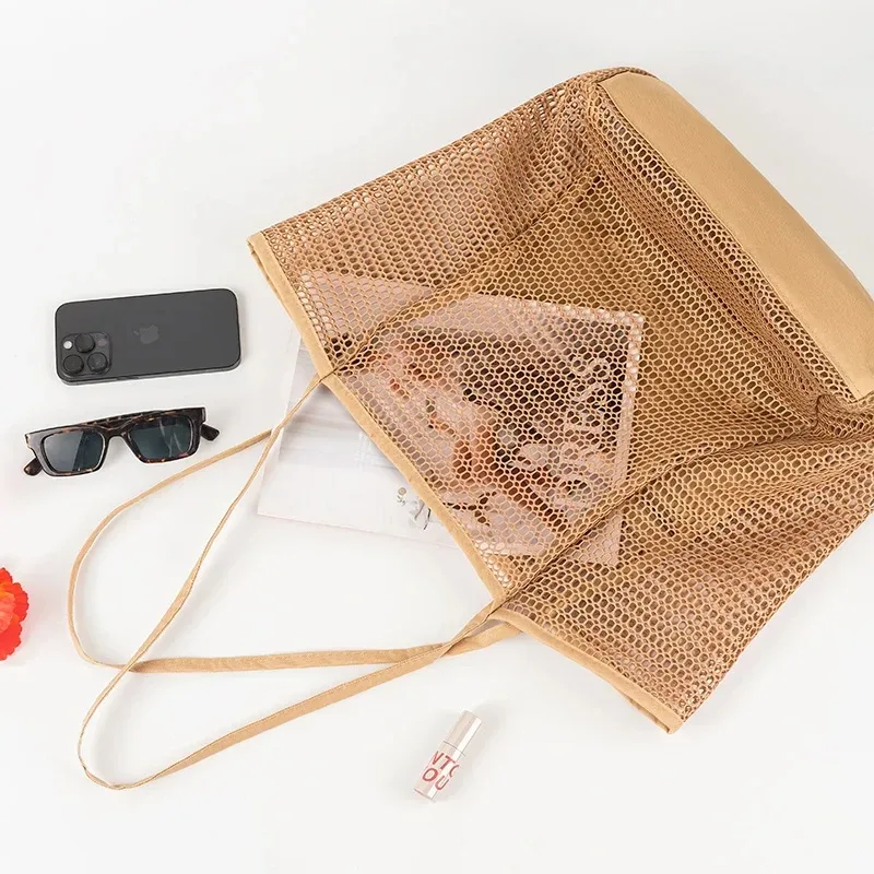 sac à main en maille de plage pour femme, sac de plage de natation pour femme, sac de voyage de grande capacité, sac de rangement portable, sac à main multifonction