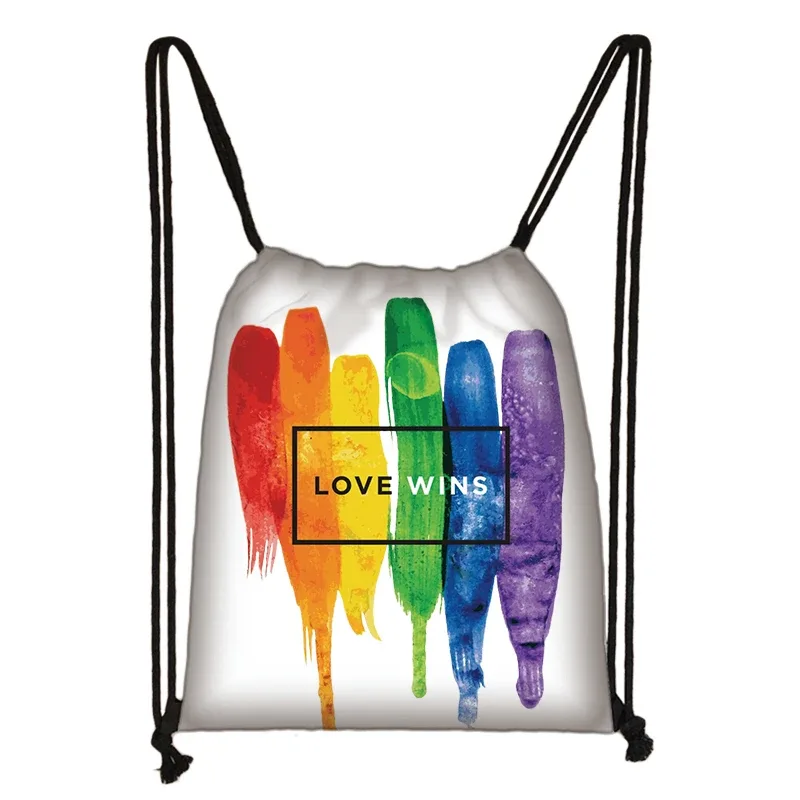 sac à dos à motif de cœur arc-en-ciel lgbt, sacs à cordon de proximité pour les zones de voyage, sac de rangement arc-en-ciel, mode thon, lesbienne et gay pride, cadeau
