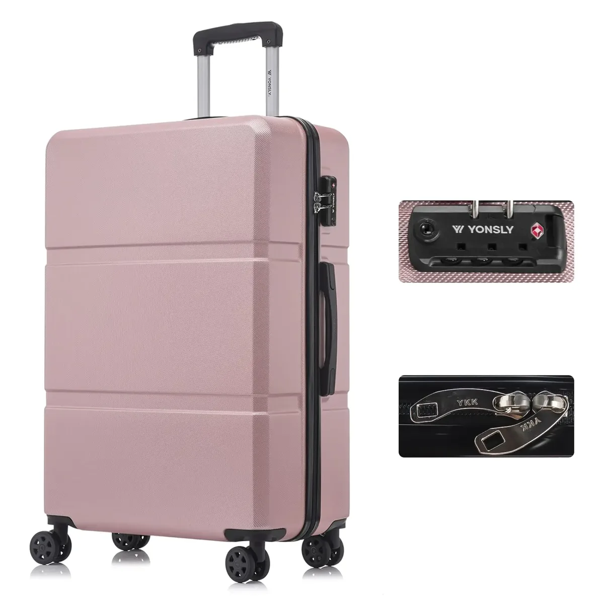 valise yonsly 20/24/28 pouces avec fermeture éclair ykk, serrure tsa 4 360 ° valise rigide à roulettes avec poignée en caoutchouc souple, unisexe, élégante et minimaliste, idéale pour les courts séjours.